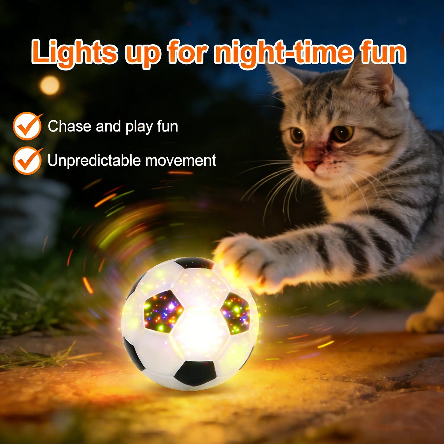 FIFA World Cup Official Licensed Pet Toys Interactive Cat Chase Toy Indoor Flash Moving Ball Random Rolling Light up Soccer Ball