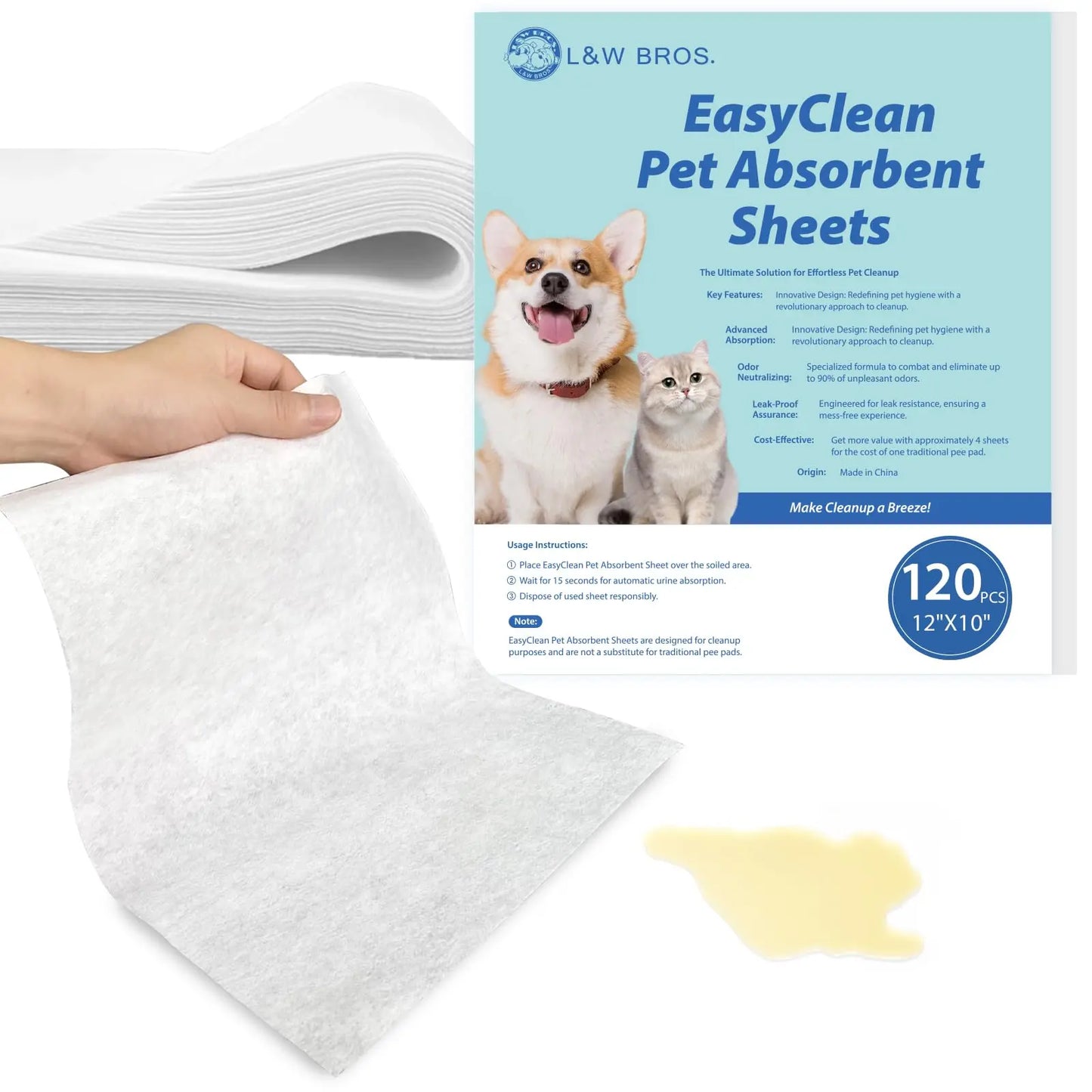 Quick Absorbent Pet Training Pads, 12" x 10", for Effective Urine and Stain Control