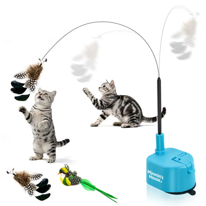 Automatic 360° Interactive Cat Toy with Flying Bird Feather, USB Rechargeable Electric Teaser with Strong Sticky Suction Cup Base, Ideal Self-Play Solution for Indoor Cats and Pet Enthusiasts