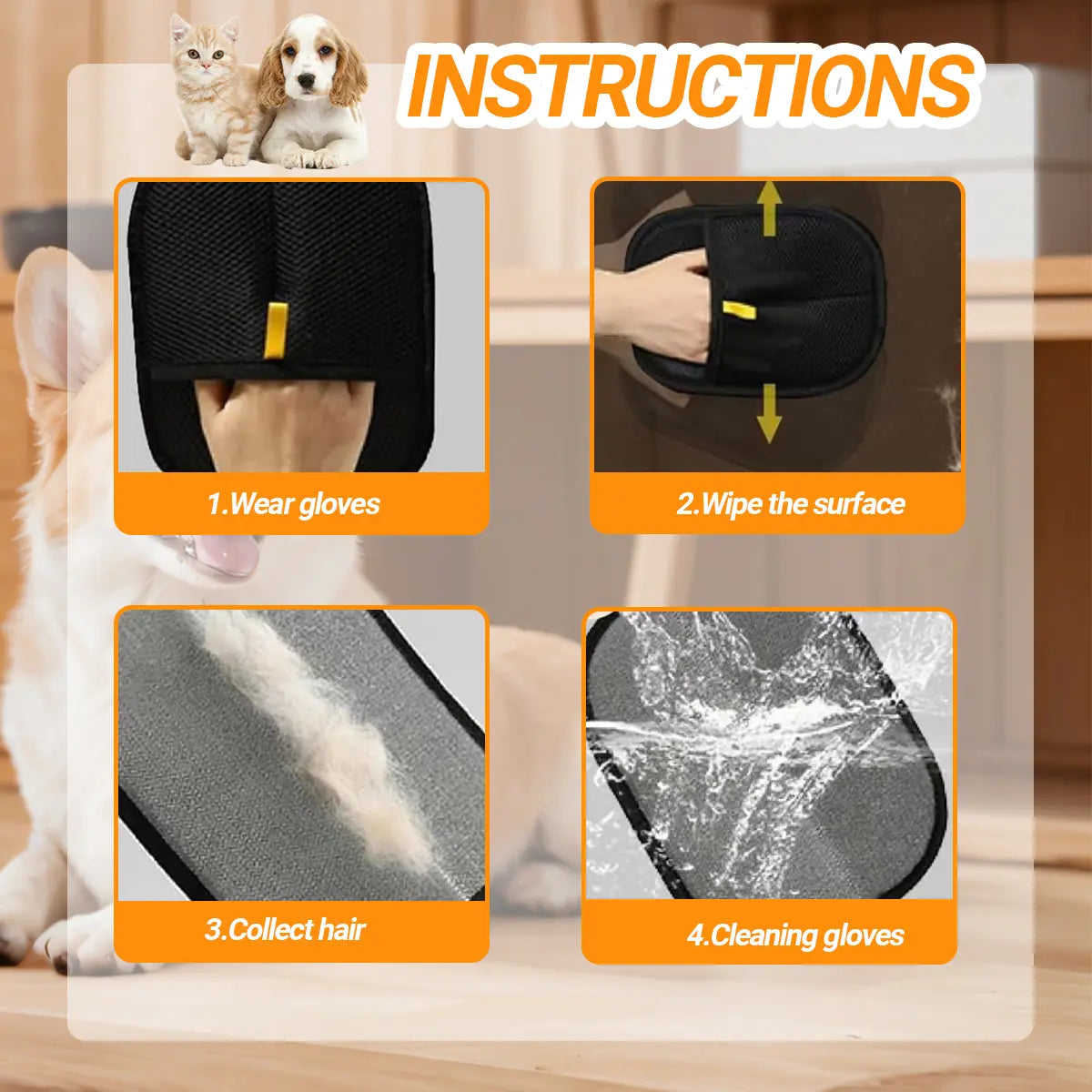 Professional Pet Hair Remover Gloves - Electrostatic Cleaning Solution for Dogs and Cats, Reusable for Carpets, Couches, and Clothing