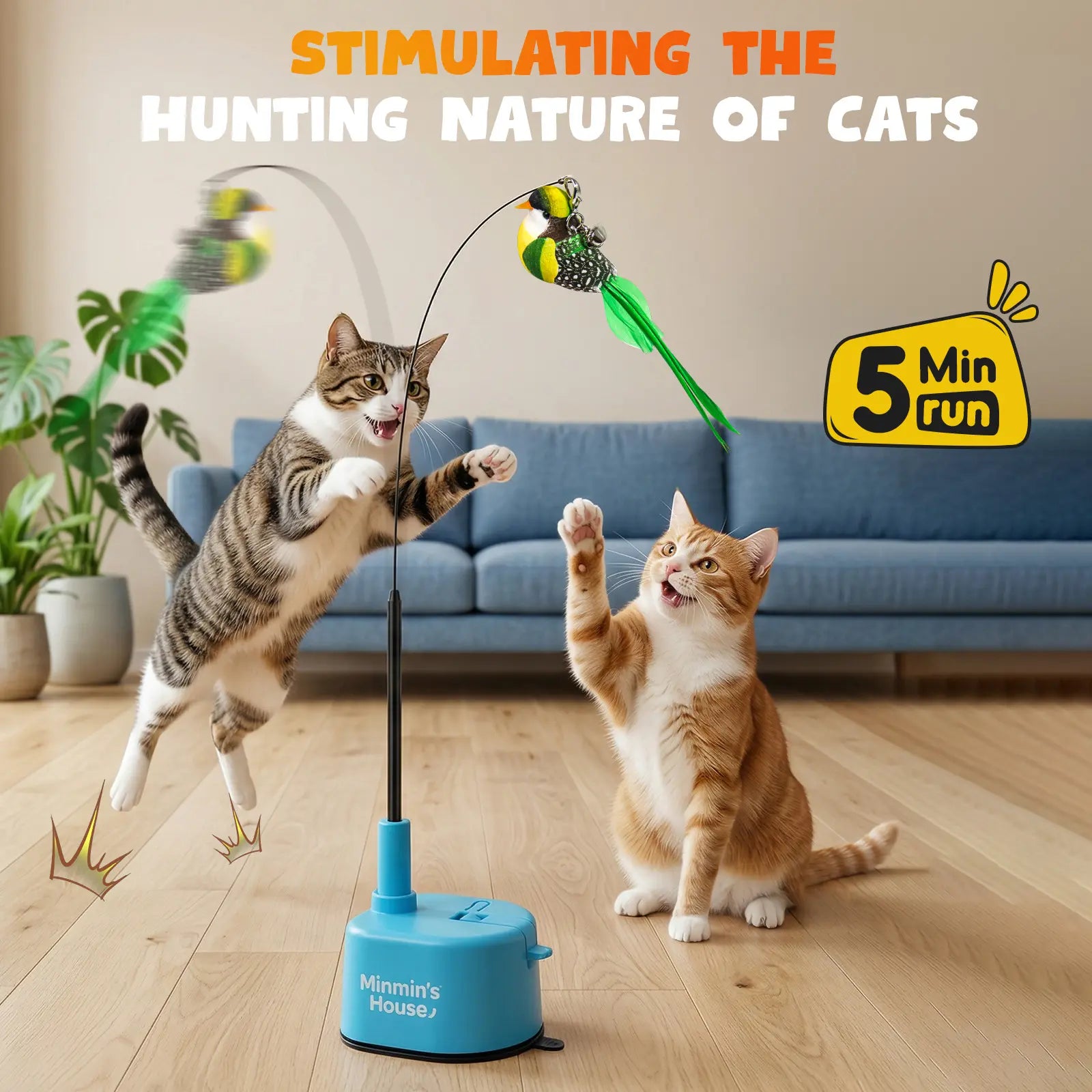 Automatic 360° Interactive Cat Toy with Flying Bird Feather, USB Rechargeable Electric Teaser with Strong Sticky Suction Cup Base, Ideal Self-Play Solution for Indoor Cats and Pet Enthusiasts