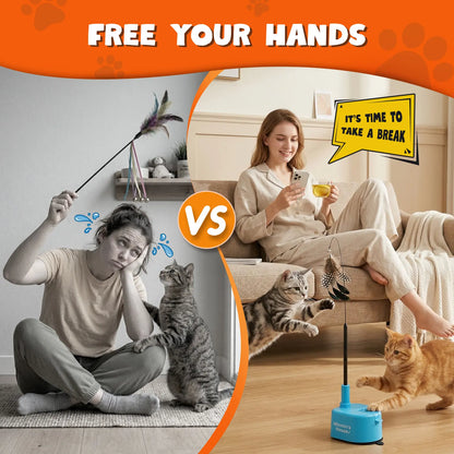 Automatic 360° Interactive Cat Toy with Flying Bird Feather, USB Rechargeable Electric Teaser with Strong Sticky Suction Cup Base, Ideal Self-Play Solution for Indoor Cats and Pet Enthusiasts