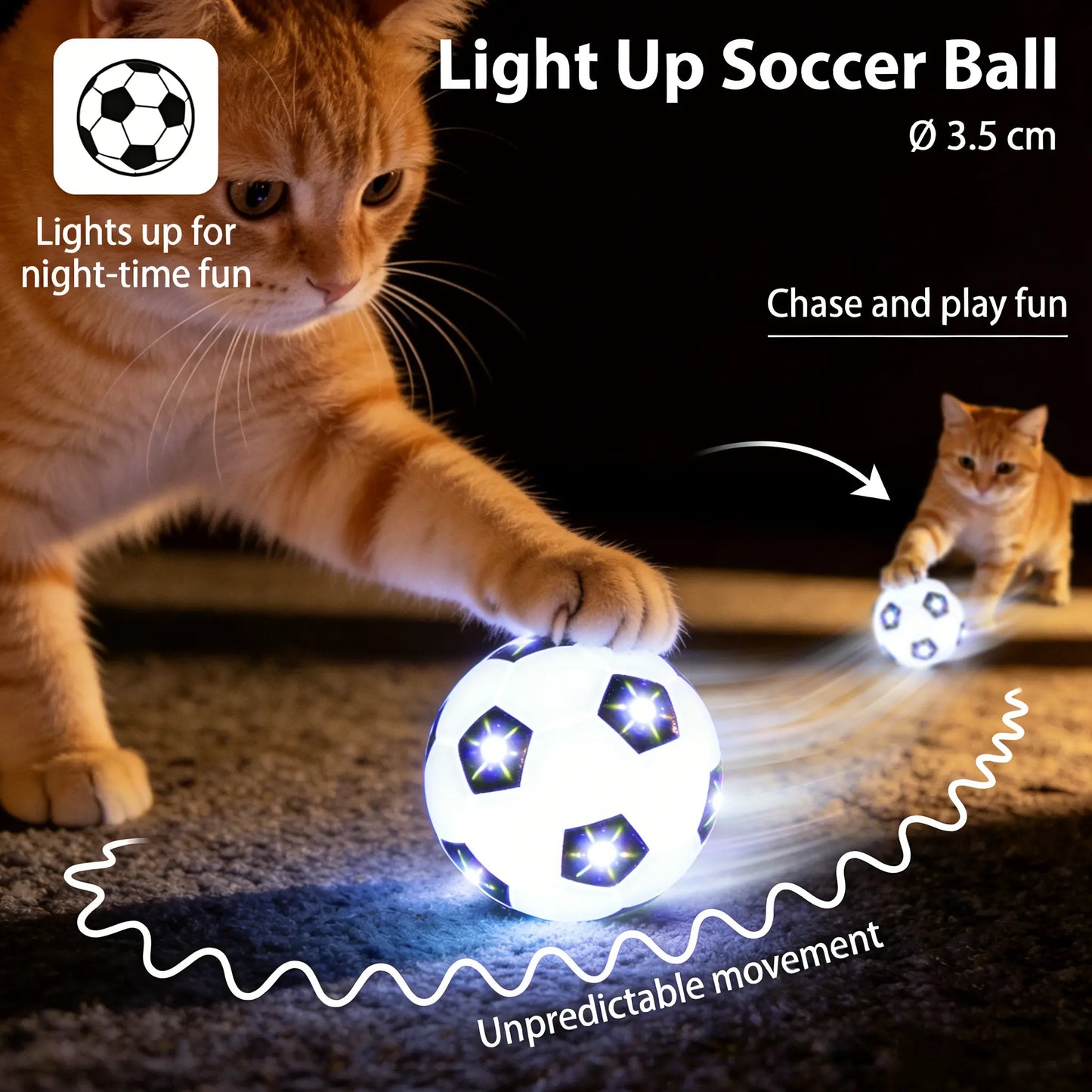 FIFA World Cup Official Licensed Pet Toys Interactive Cat Chase Toy Indoor Flash Moving Ball Random Rolling Light up Soccer Ball