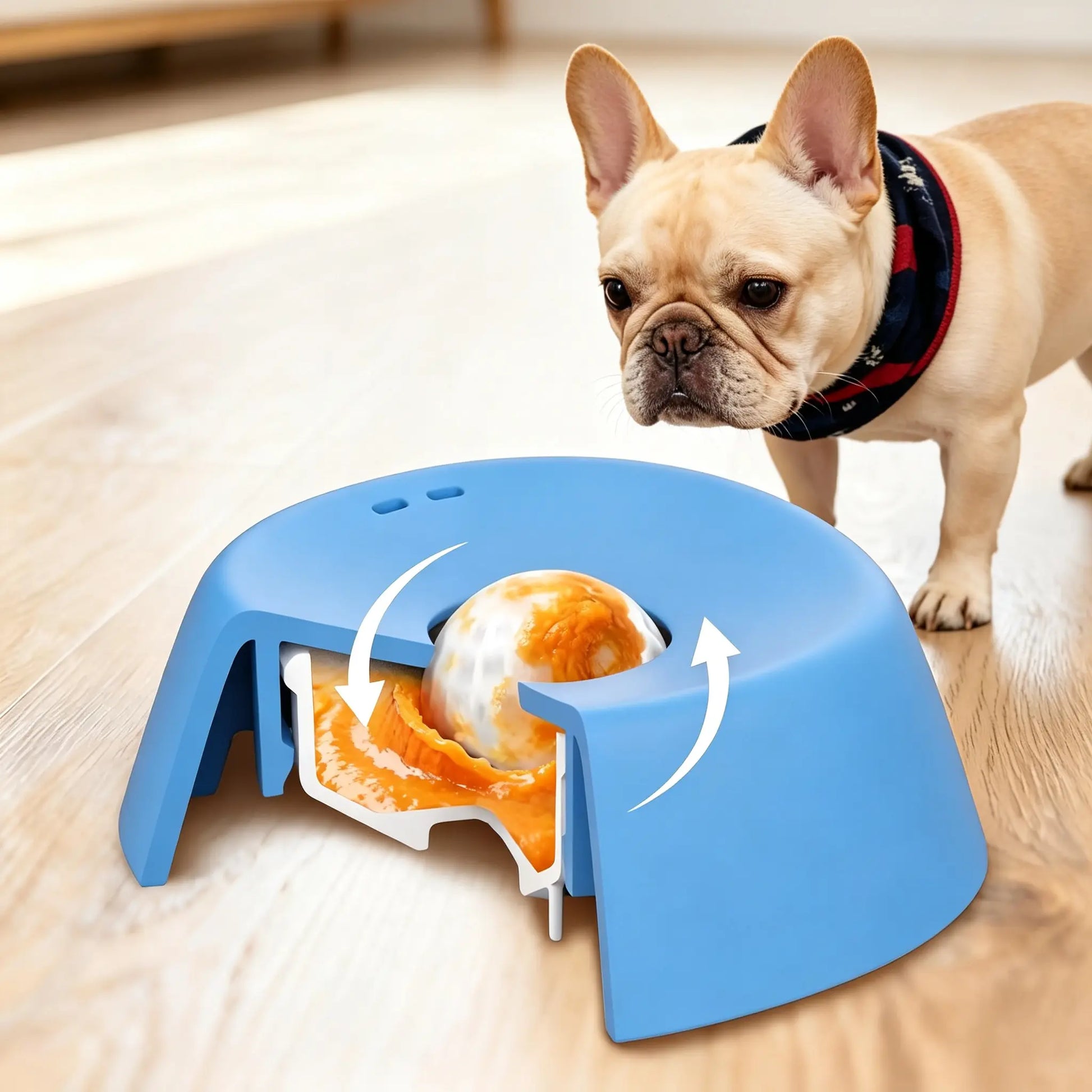Slow Feeder Dog Bowl with Rolling Lick Ball - No Spill Pet Licking Bowl for Bone Broth, Yogurt & Post-Op Feeding, Anti-Gulping Puzzle Feeder for Dogs & Cats