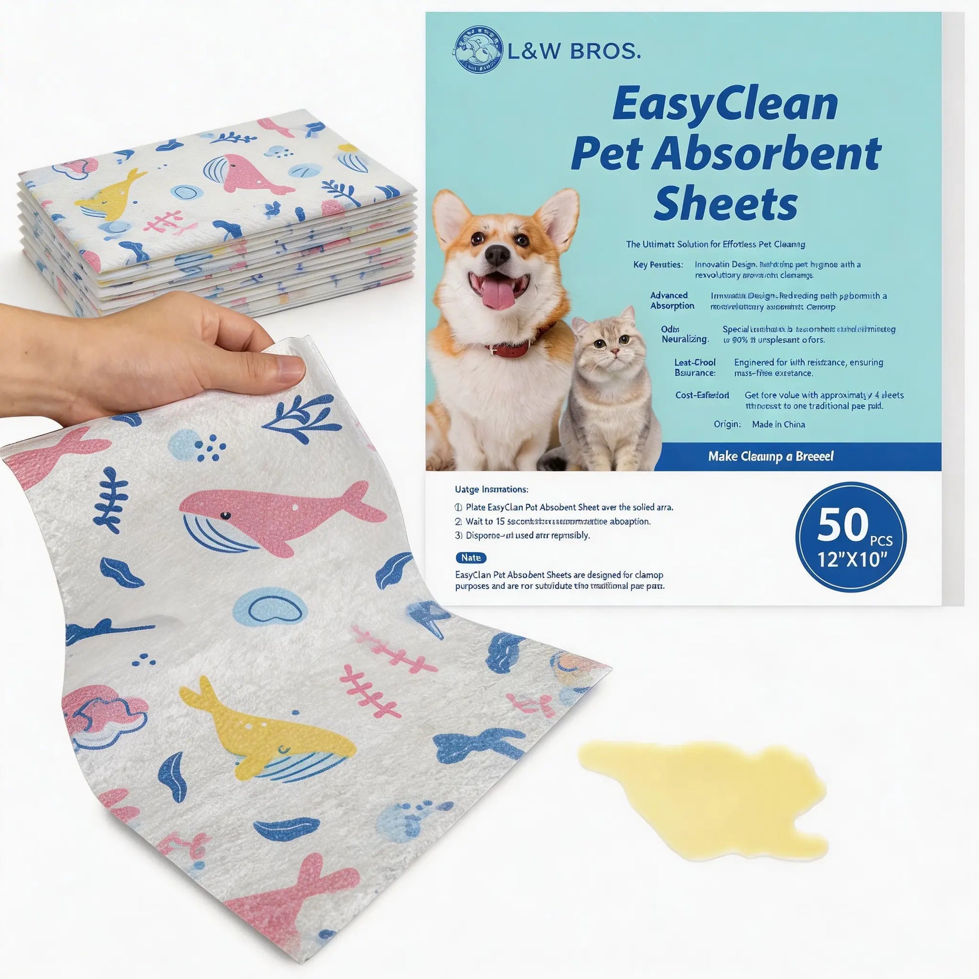 Quick Absorbent Pet Training Pads, 12" x 10", for Effective Urine and Stain Control