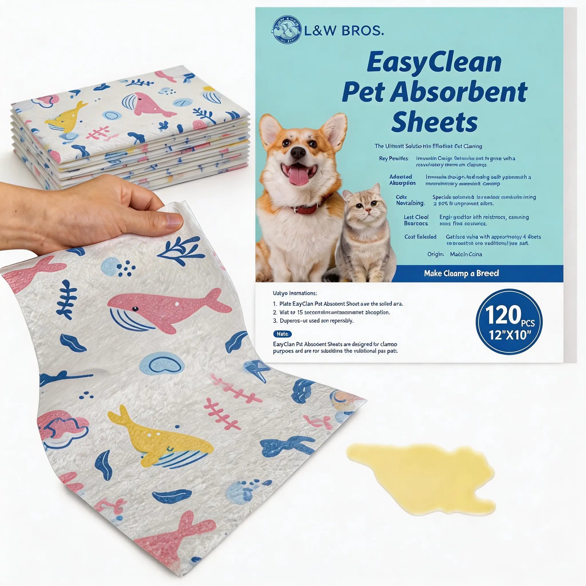 Quick Absorbent Pet Training Pads, 12" x 10", for Effective Urine and Stain Control